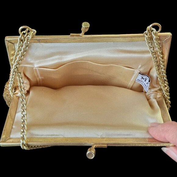Vintage 60s MAGID Gold Glass Bead Evening Bag - Picture 3 of 5